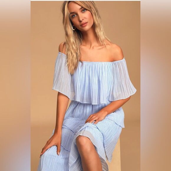 Lulus Dresses & Skirts - Lulu's Gala Ready Gingham Off-Shoulder Dress NWOT